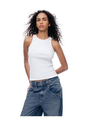 Camiseta Esqueleto Slim Rib Algodón Blanca Mujer Blanco