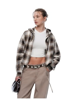 Chaqueta Oversize Cuadros Mujer Cafe