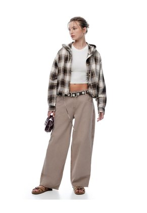 Chaqueta Oversize Cuadros Mujer Cafe