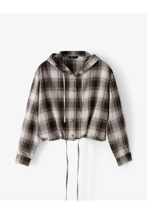 Chaqueta Oversize Cuadros Mujer Cafe