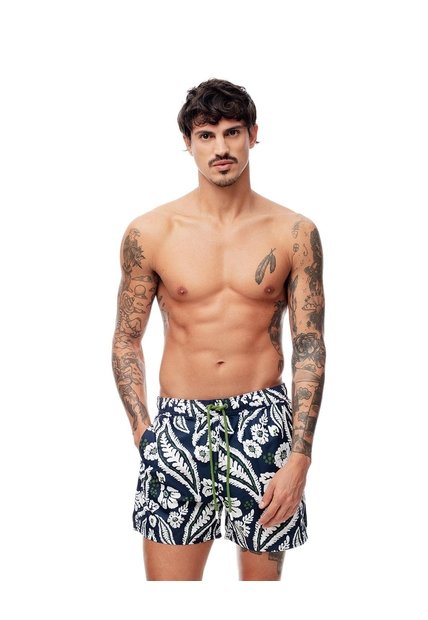 Pantaloneta De Baño Estampada Hombre Azul