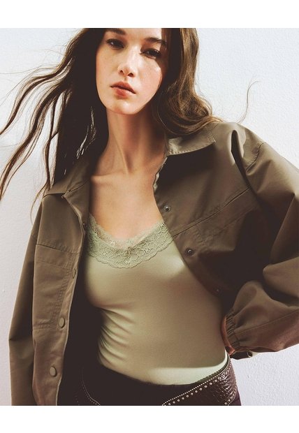 Chaqueta Regular Drill Verde Mujer Verde