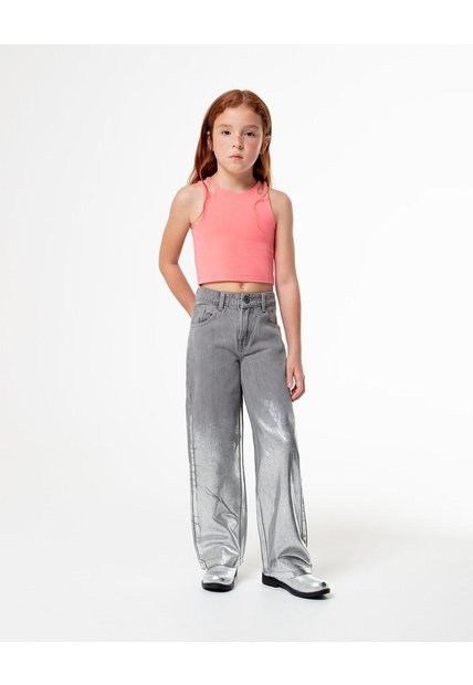 Jean Recto Tiro Medio Metalizado Gris Niña Azul