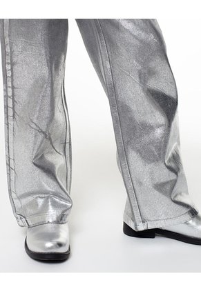 Jean Recto Tiro Medio Metalizado Gris Niña Azul
