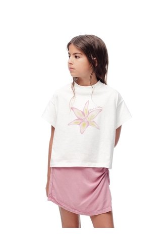 Camiseta Regular Algodón Blanca Estampada Niña Blanco Gef