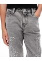 Jean Mom Tiro Medio Brillos Gris Niña Azul de Gef