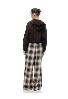 Pantalón Tiro Medio Cuadros Mujer Cafe