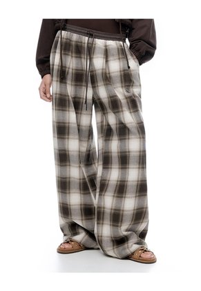 Pantalón Tiro Medio Cuadros Mujer Cafe