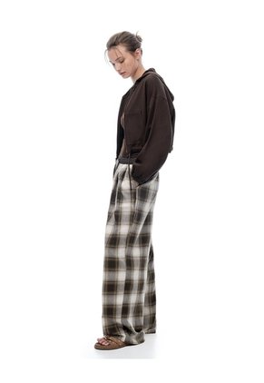 Pantalón Tiro Medio Cuadros Mujer Cafe