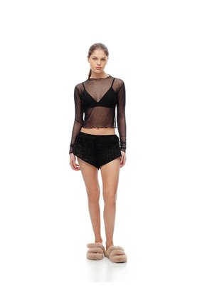 Camibuzo Slim Tejido Tull Brillos Negra Mujer Negro