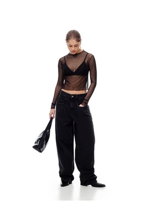 Camibuzo Slim Tejido Tull Brillos Negra Mujer Negro