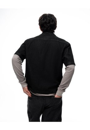 Camisa Manga Corta Loose Denim Negra Hombre Negro