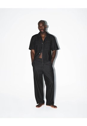 Camisa Manga Corta Loose Denim Negra Hombre Negro