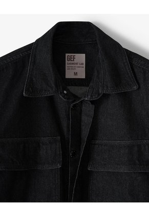 Camisa Manga Corta Loose Denim Negra Hombre Negro