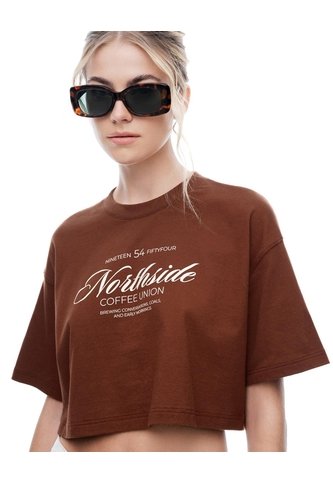 Camiseta Crop Regular Algodón Café Estampada Mujer Cafe Gef