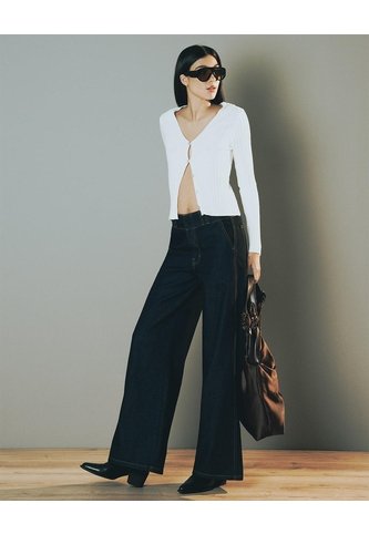 Jean Wide Leg Tiro Medio Indigo Osc Mujer Azul Oscuro Gef