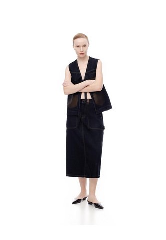 Falda Midi Denim Tiro Medio índigo Oscuro Mujer Azul Oscuro Gef