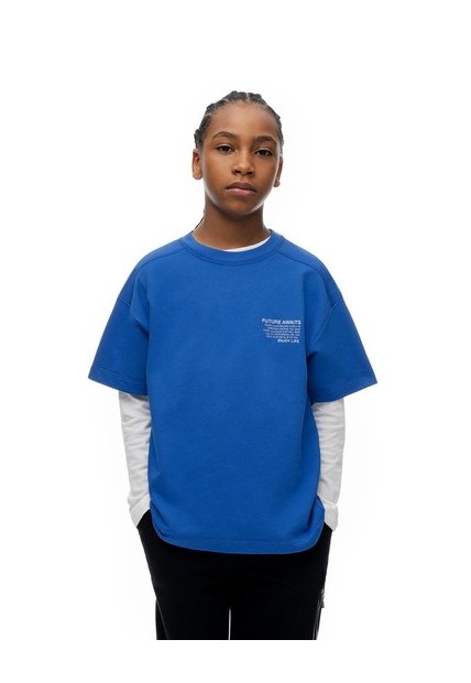 Camiseta Oversize Algodón Estampada Niño Azul
