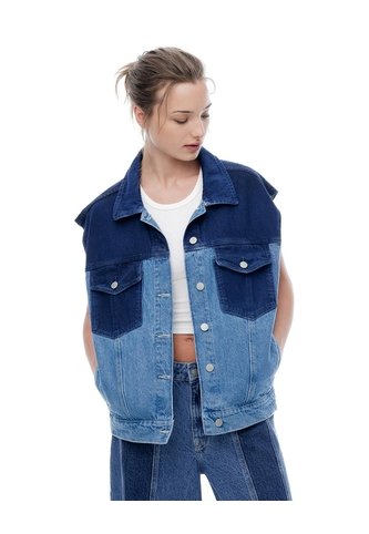 Chaleco Oversized Fit Sin Capucha Indigo Medio Azul Oscuro Gef