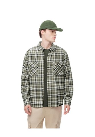 Camisa Manga Larga Regular Algodón Cuadros Hombre Verde Gef