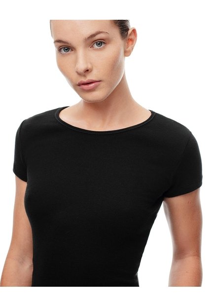 Camiseta Slim Algodón Negra Mujer Negro