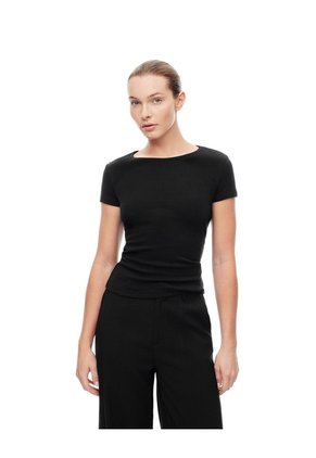 Camiseta Slim Algodón Negra Mujer Negro