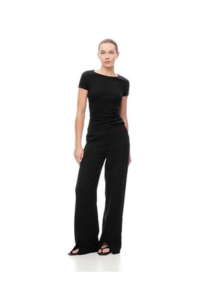 Camiseta Slim Algodón Negra Mujer Negro