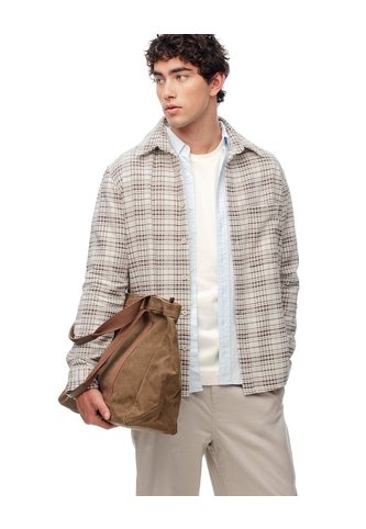 Camisa Manga Larga Oversize Cuadros Hombre Blanco Gef