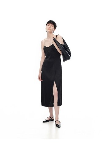Vestido Midi Satinado Negro Mujer Negro Gef