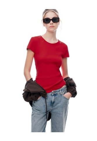 Camiseta Slim Algodón Roja Mujer Rojo Gef