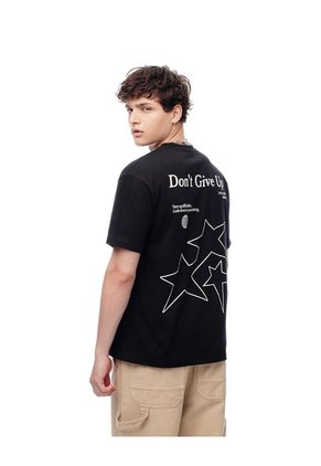 Camiseta Regular Algodón Estampada Hombre Negro