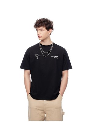Camiseta Regular Algodón Estampada Hombre Negro