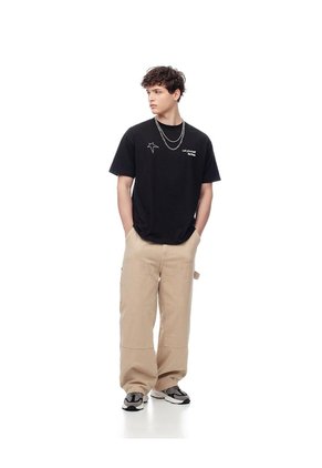 Camiseta Regular Algodón Estampada Hombre Negro