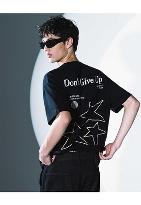 Camiseta Regular Algodón Estampada Hombre Negro