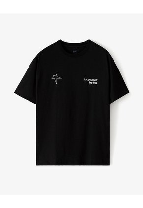 Camiseta Regular Algodón Estampada Hombre Negro