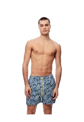 Pantaloneta De Baño Estampada Hombre Azul Gef