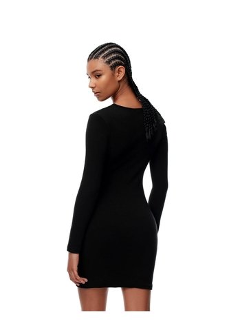 Vestido Corto Slim Rib Algodón Negro Mujer Negro Gef