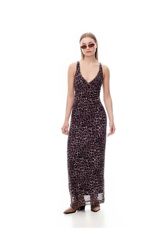 Vestido Largo Tull Con Forro Print Mujer Cafe Gef