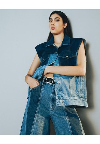 Chaleco Oversized Fit Sin Capucha Indigo Medio Azul Oscuro Gef