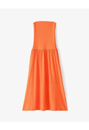 Vestido Largo Strapless Silueta A Naranja Mujer Naranja