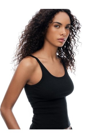 Camiseta Manga Sisa Slim Rib Algodón Negra Mujer Negro Gef