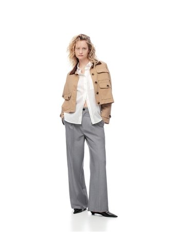 Pantalón Wide Leg Tiro Alto Gris Mujer Gris Gef