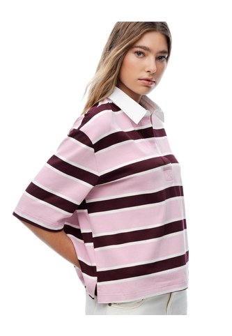Polo Manga Corta Oversize Algodón Rayas Mujer Rosa Gef