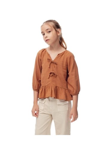 Blusa Regular Anudada Algodón Caramelo Niña Marron Claro Gef