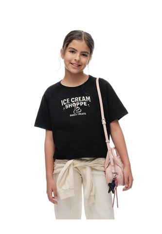 Camiseta Oversize Algodón Negra Niña Negro Gef