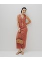 Falda Midi Tejida Calada Terracota Mujer Marron de Gef