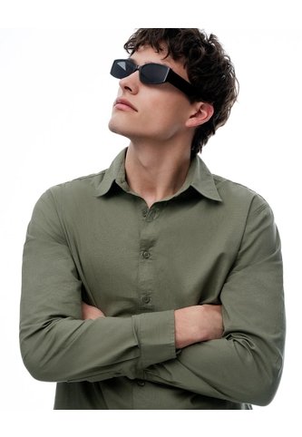 Camisa Regular Manga Larga Verde Oliva Hombre Verde Gef