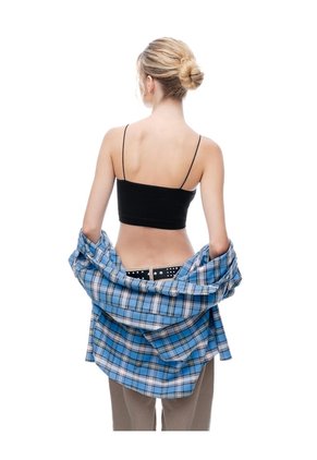 Crop Top Seamless Negra Mujer Negro