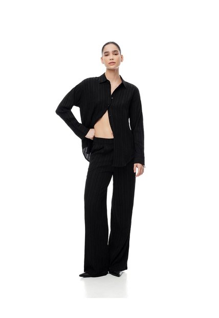 Pantalón Wide Leg Tiro Medio Negro Mujer Negro