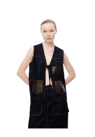 Chaleco Denim Anudado índigo Oscuro Mujer Azul Oscuro Gef
